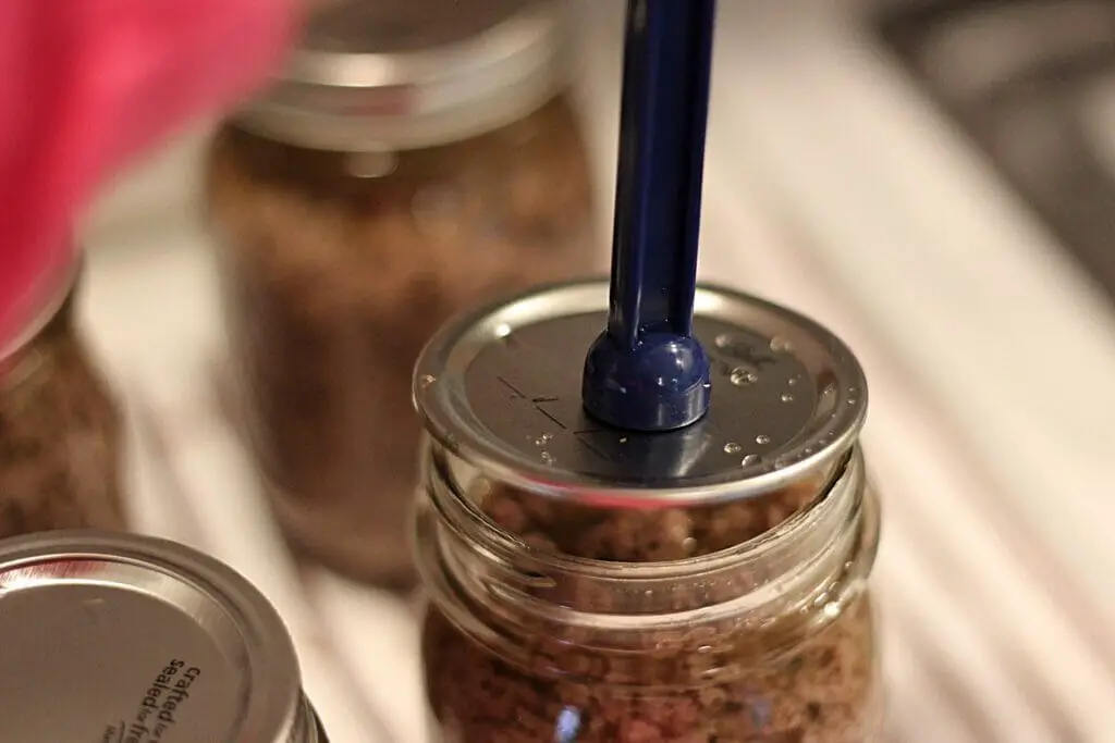 placing canning lid onto canning jar
