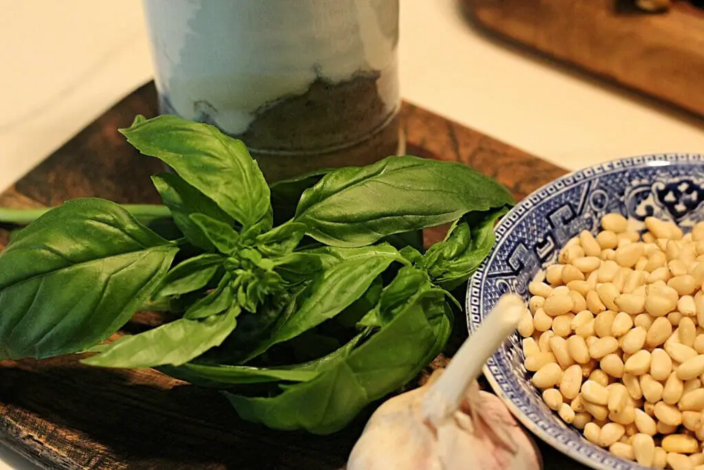 basil, pine nuts, garlic and olive oil
