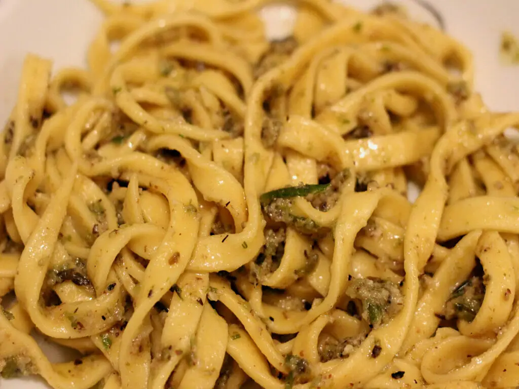 garlic scape pesto with fresh pasta