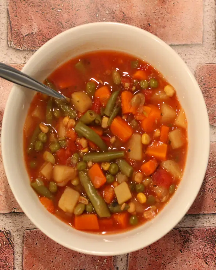 bowl of homemade canned vegetable soup