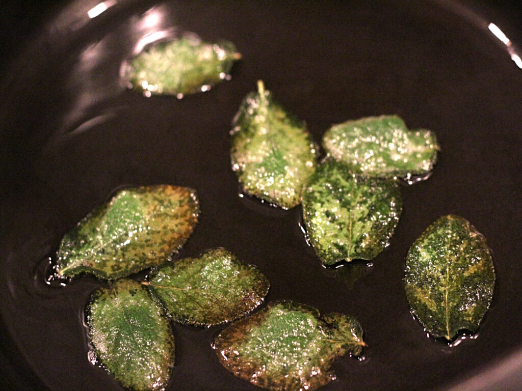 sage leaves frying in bacon grease