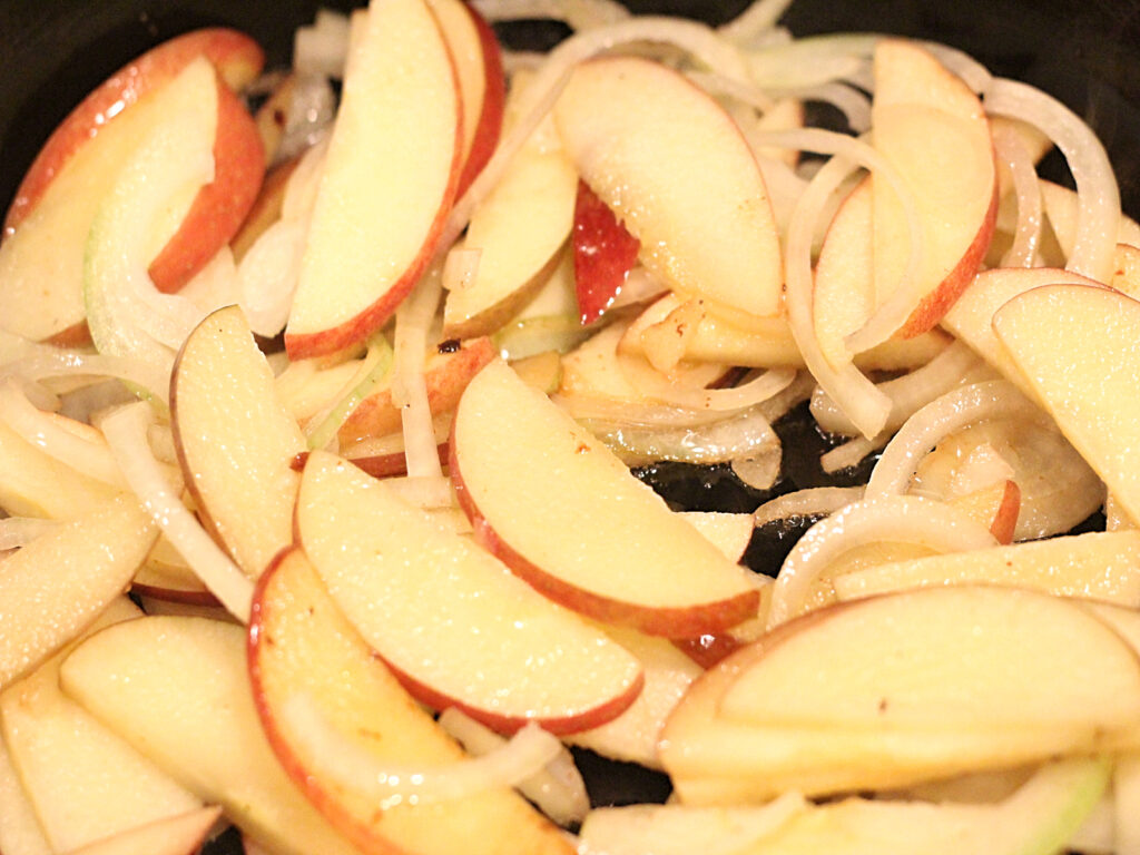 apples and onions sautéing