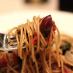 whole wheat spaghetti with swiss chard and olives