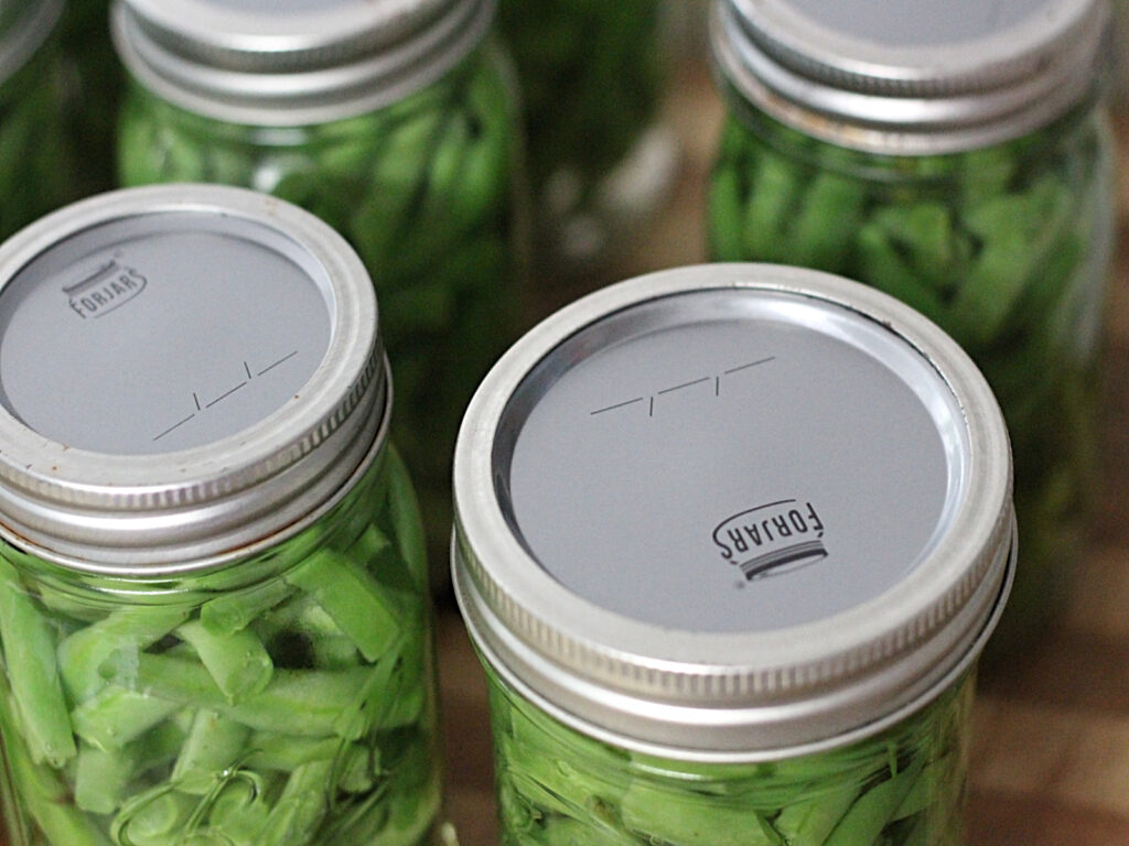 lids and rings added to each jar and placed into canner to process