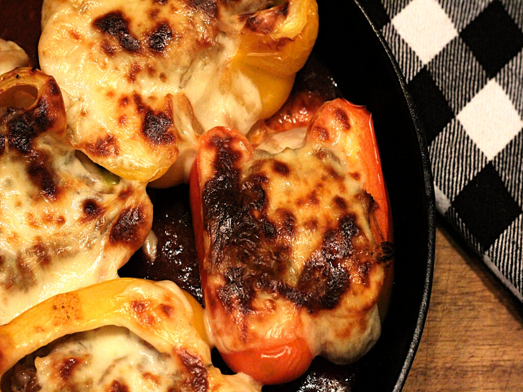 pan of cheesesteak stuffed peppers