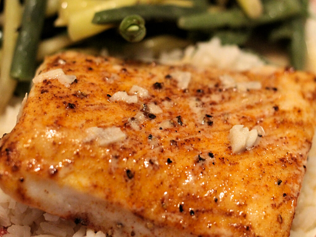 finished fish over rice