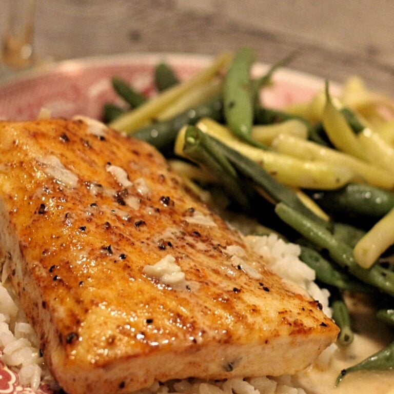 halibut in creamy garlic sauce