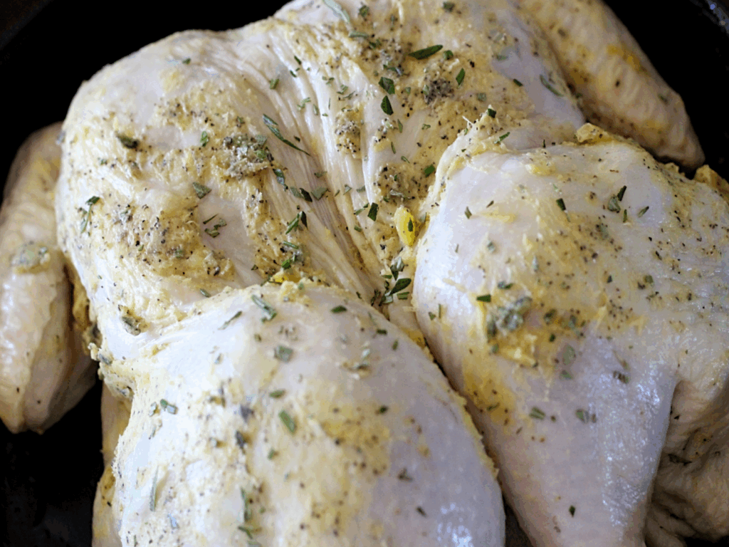 seasoned with olive oil, salt, pepper, paprika, and herbs