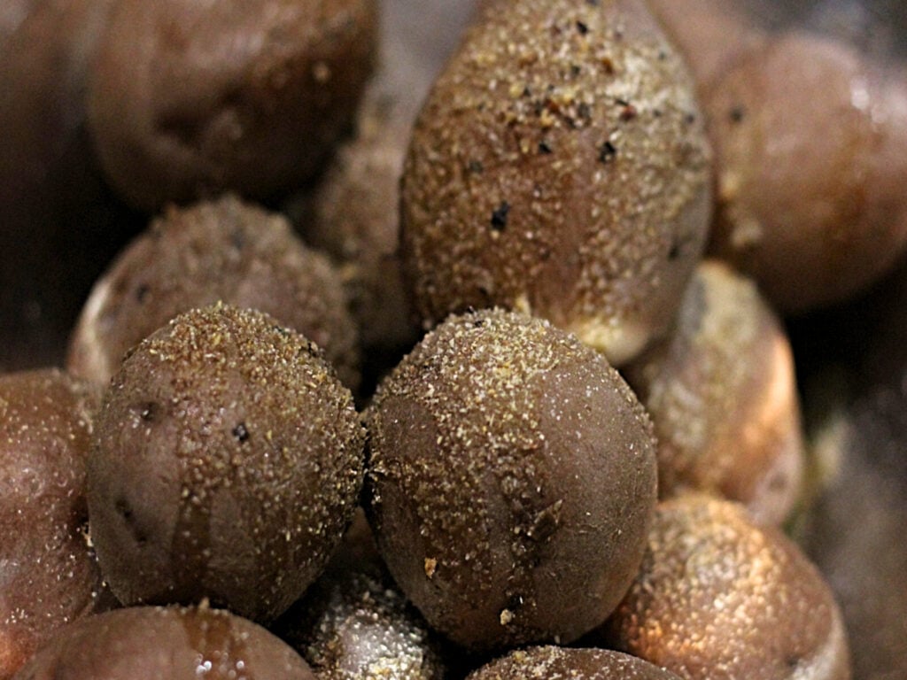 boiled potatoes seasoned with olive oil, salt, pepper, and seasoning