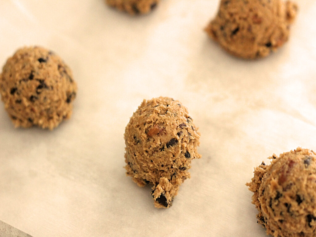 cookie dough scooped onto baking sheets