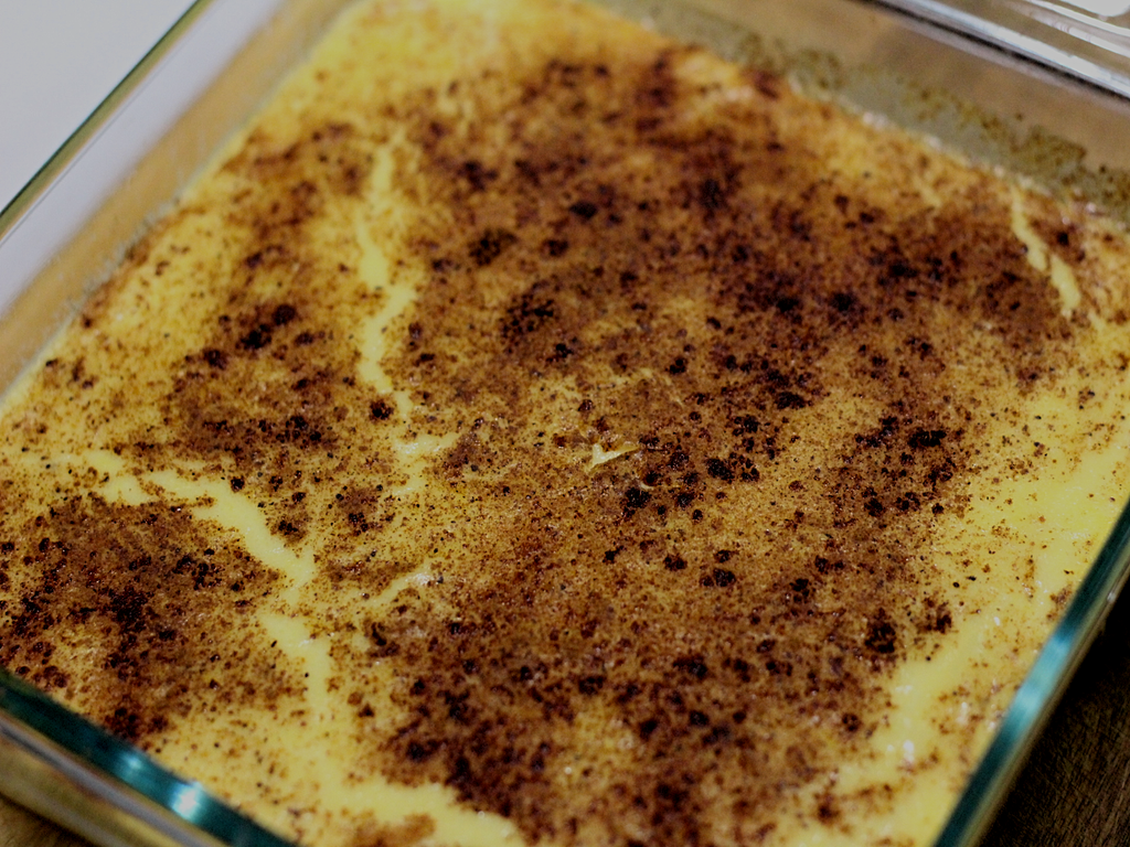 8x8 pan of baked rice pudding
